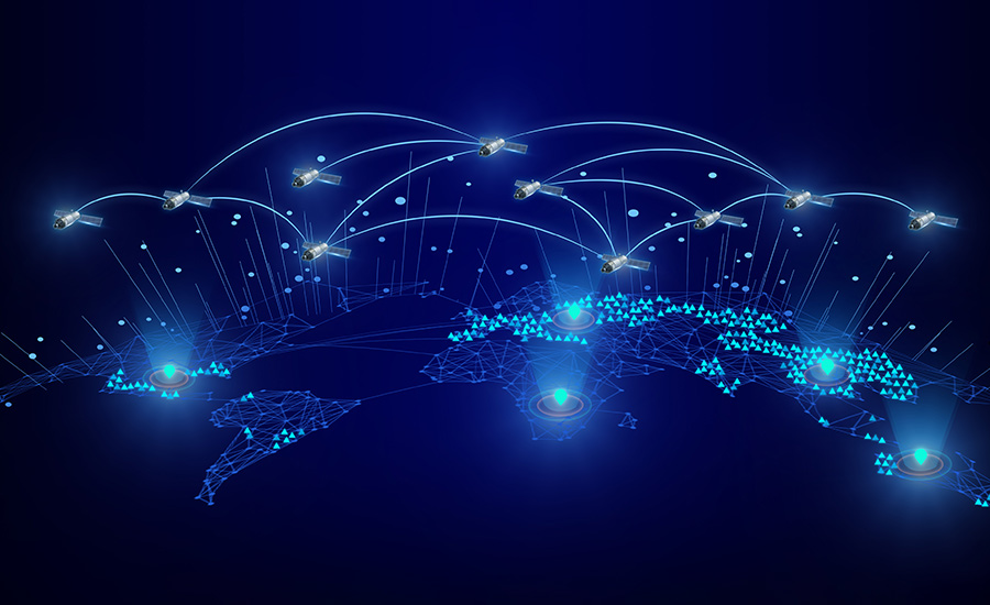 グローバルな接続性と革新を象徴する青いデジタルネットワークの背景