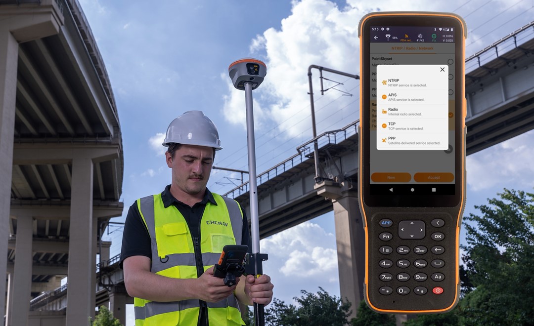 Surveyor using CHCNAV HCE600 and i85 with PointSky GNSS corrections.